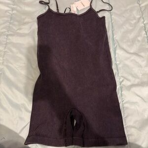 Dark Ribbed Sleeveless Romper